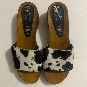 Seychelles Black & White Cowhide Slide Clogs